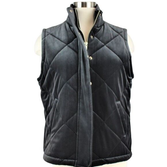 Quilted Vest Jacket Front Zip & Snap Dark Gray/Silver Velour Women's Sz Small - Picture 1 of 8